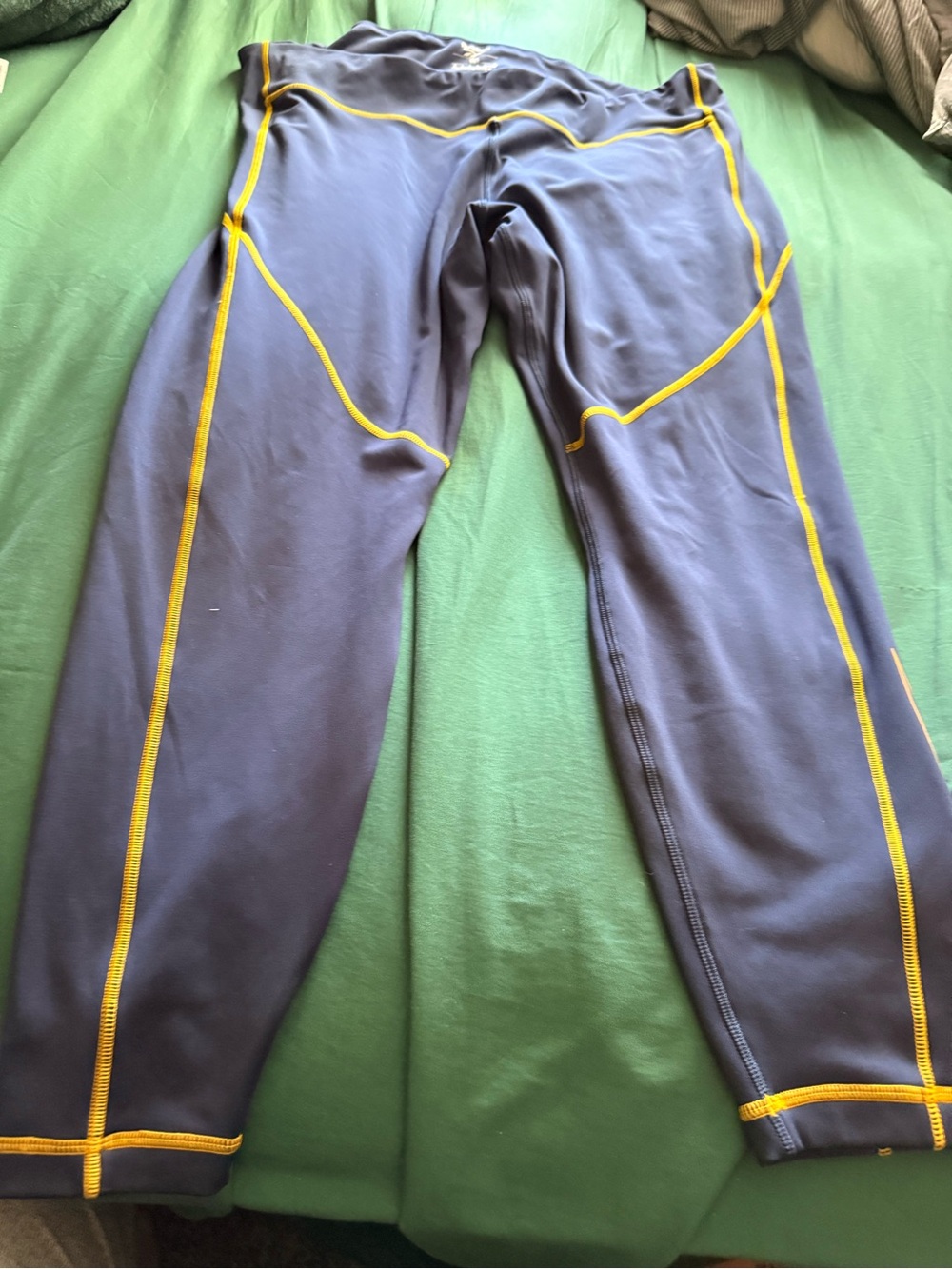 Women’s Navy Performance Leggings with Yellow Stitching
